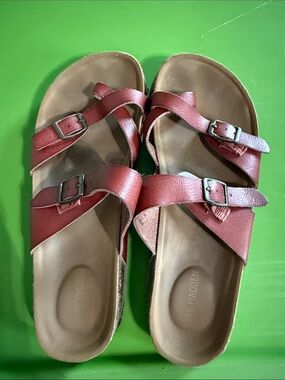 Steve Madden Girls' Burgundy Leather Buckle Sandals